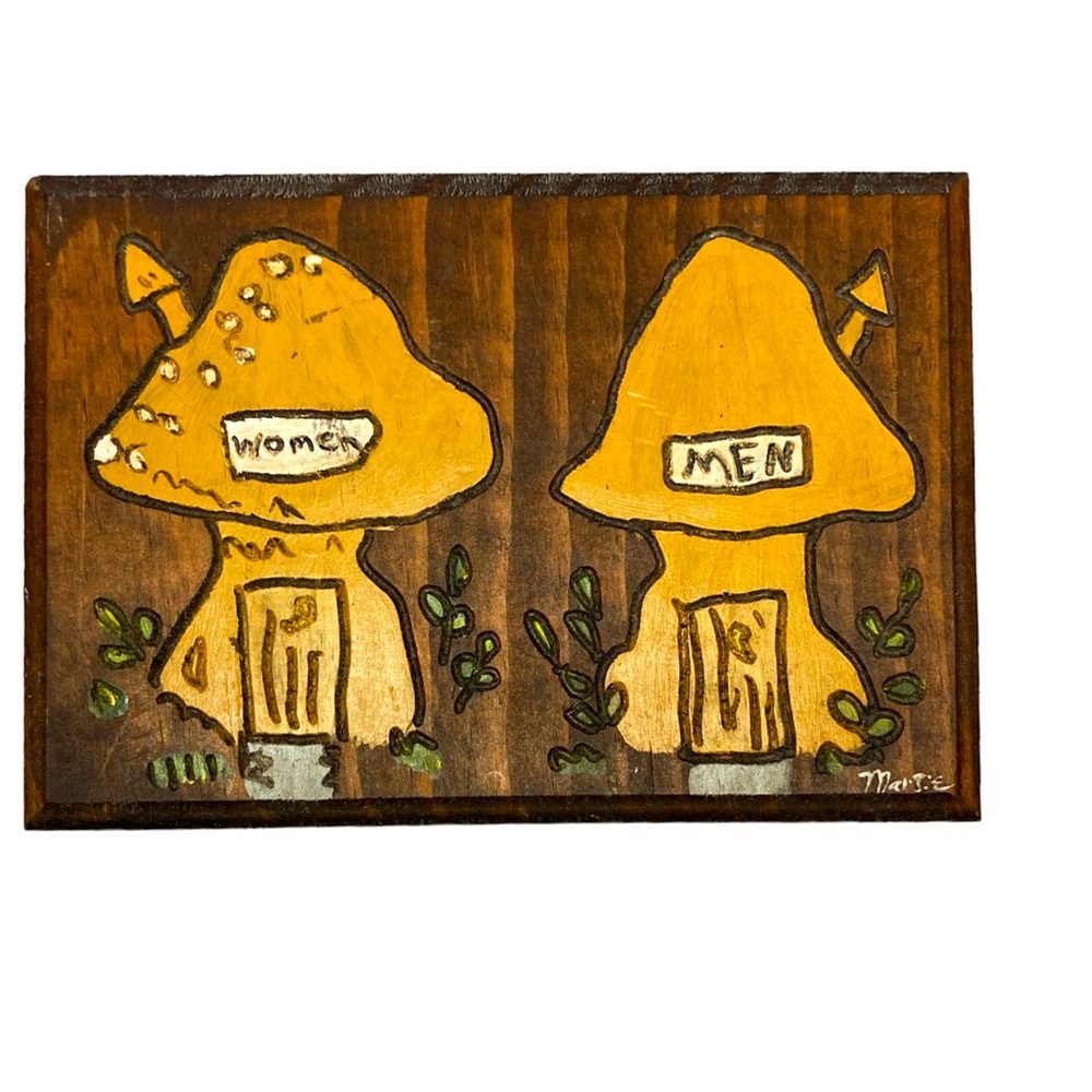 Mushroom Outhouses Wall Decor Wood Burned Hanging Plaque Farmhouse Rustic Cabin